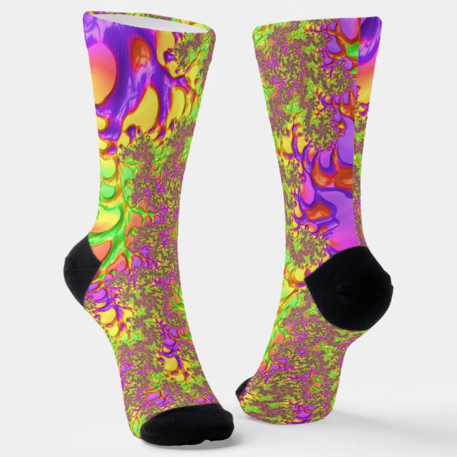 Psychedelic Colourful Acid Trip Abstract Fractal Socks (Angled)