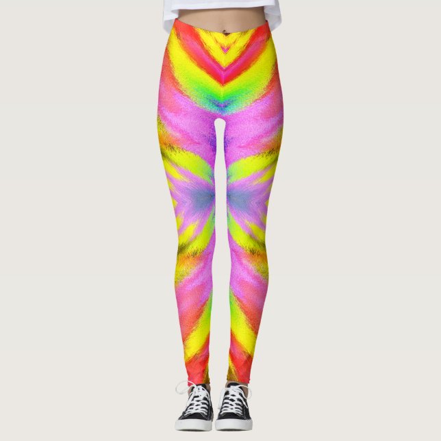 Psychedelic Colourful Aerobic Workout Leggings (Front)