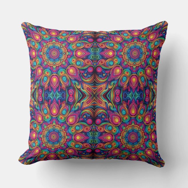 Psychedelic Colourful Geometric Pattern Cushion (Front)