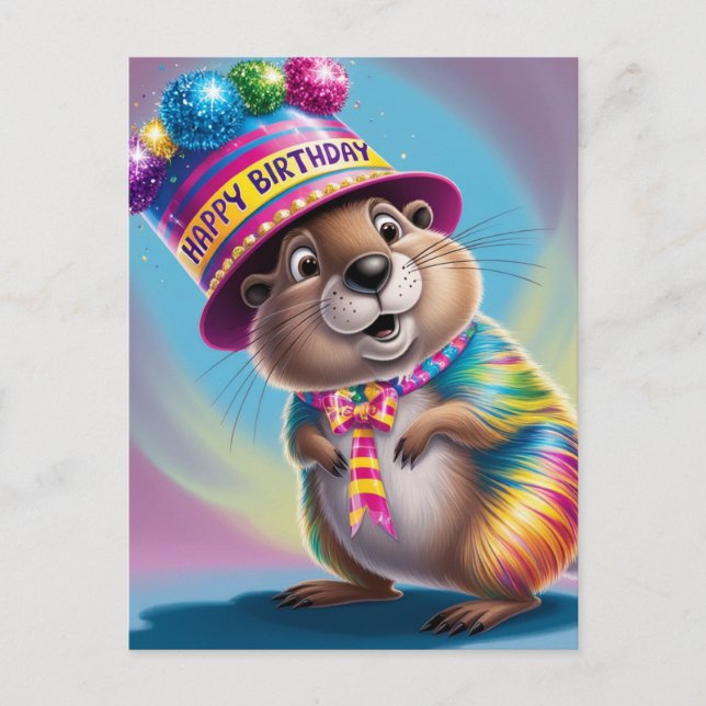 psychedelic colourful groundhog postcard (Front)