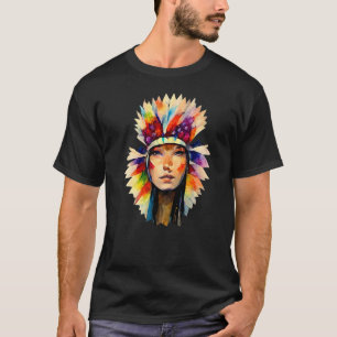 Psychedelic Colourful Headdress Native American In T-Shirt