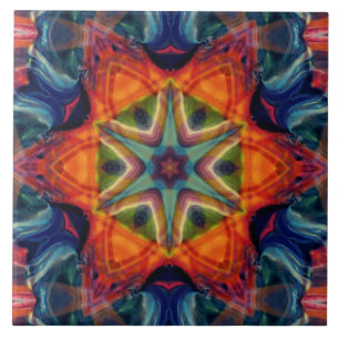 Psychedelic Colourful Kaleidoscope Pattern Ceramic Tile