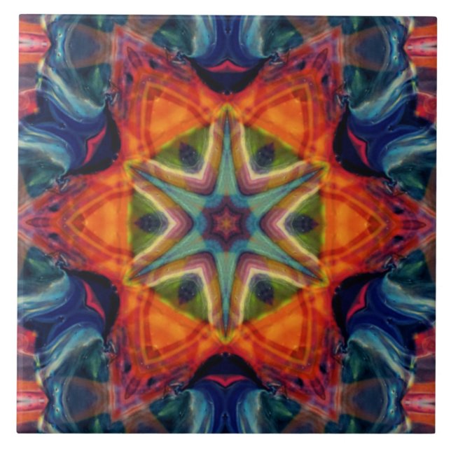 Psychedelic Colourful Kaleidoscope Pattern Ceramic Tile (Front)