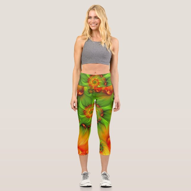 Psychedelic Colourful Modern Abstract Fractal Art Capri Leggings (Front)