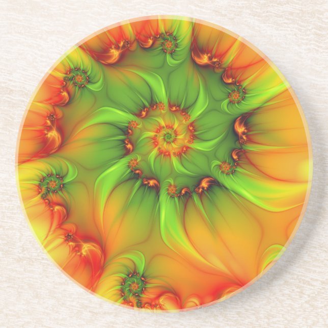 Psychedelic Colourful Modern Abstract Fractal Art Coaster (Front)