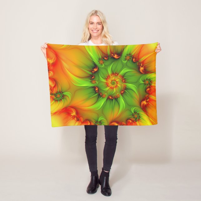 Psychedelic Colourful Modern Abstract Fractal Art Fleece Blanket (In Situ)