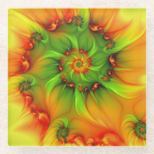 Psychedelic Colourful Modern Abstract Fractal Art Glass Coaster
