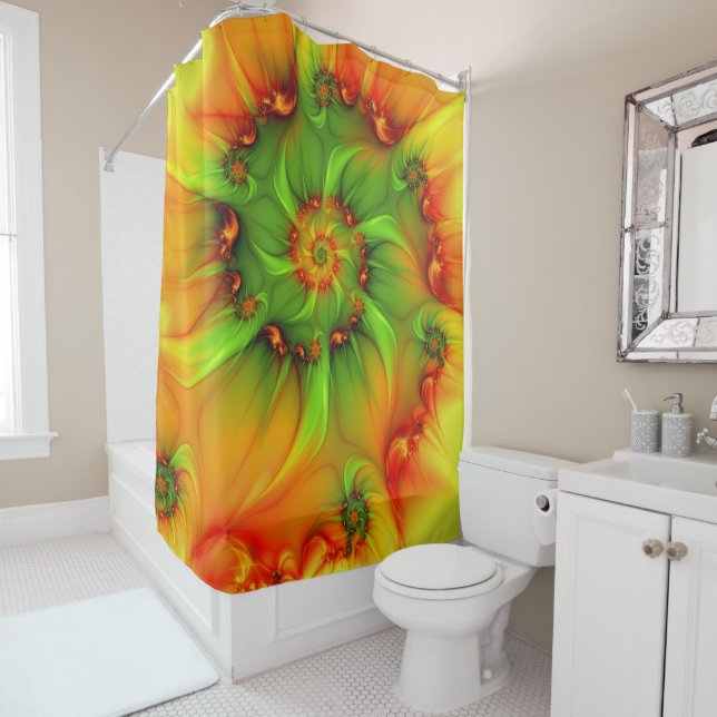 Psychedelic Colourful Modern Abstract Fractal Art Shower Curtain (In Situ)