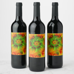 Psychedelic Colourful Modern Abstract Fractal Art Wine Label