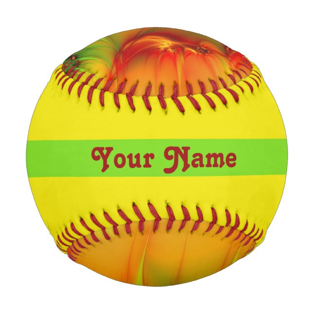 Psychedelic Colourful Modern Abstract Fractal Name Baseball (Front)