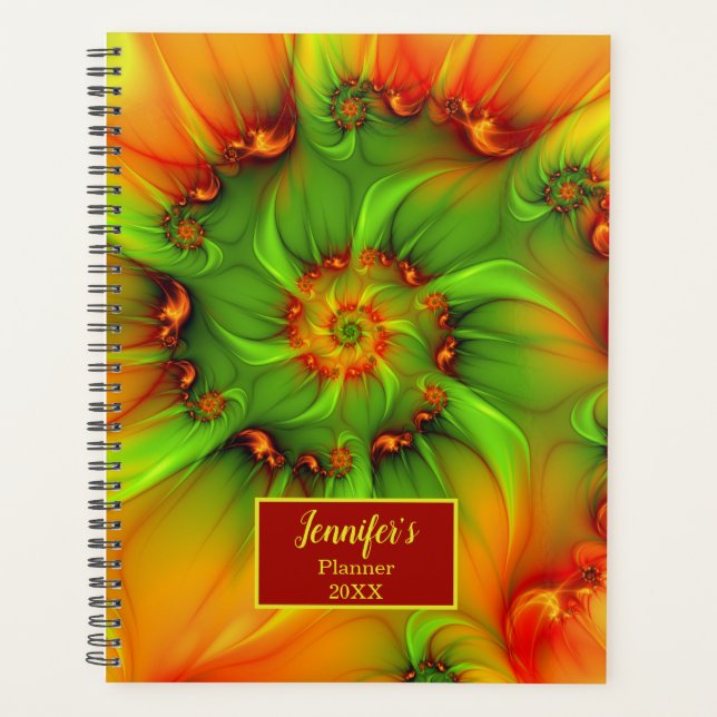 Psychedelic Colourful Modern Abstract Fractal Name Planner (Front)