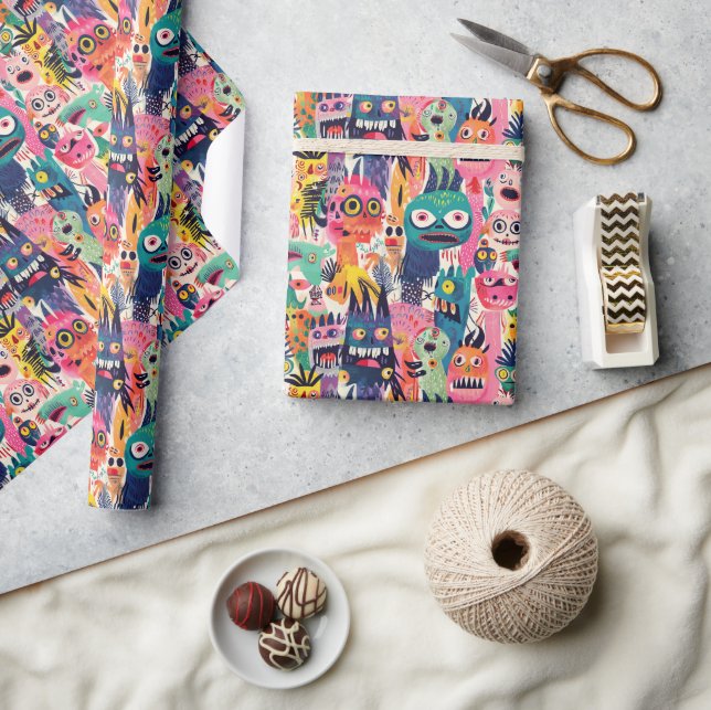 Psychedelic Colourful Monsters  Wrapping Paper (Crafts)