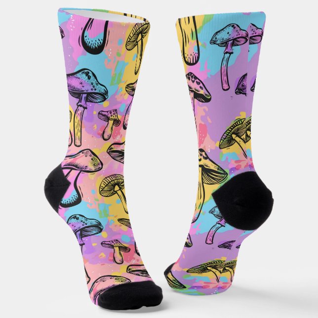 Psychedelic Colourful Mushroom Pattern Socks (Angled)