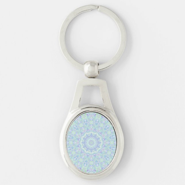 Psychedelic Colourful Pastel Ornate Hippie Mandala Key Ring (Front)