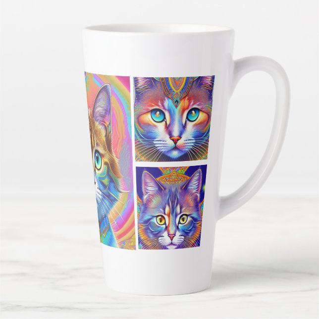 Psychedelic Colourful Royal Cats Latte Mug (Right)