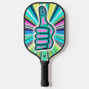 Psychedelic colourful thumbs up/down v1.1 pickleball paddle