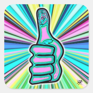 Psychedelic colourful thumbs up v1.1 square sticke square sticker