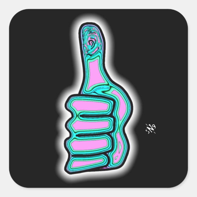 Psychedelic colourful thumbs up v3 square sticker (Front)