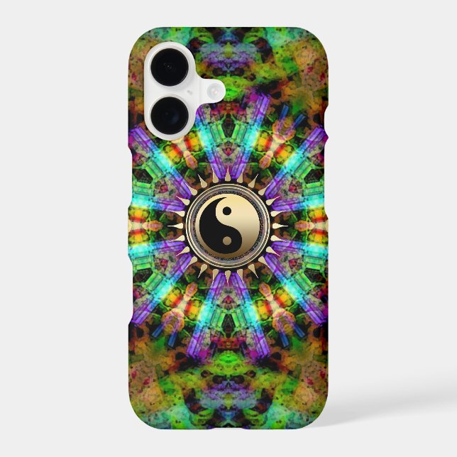 Psychedelic Colours Gold YinYang iPhone4 Case (Back)