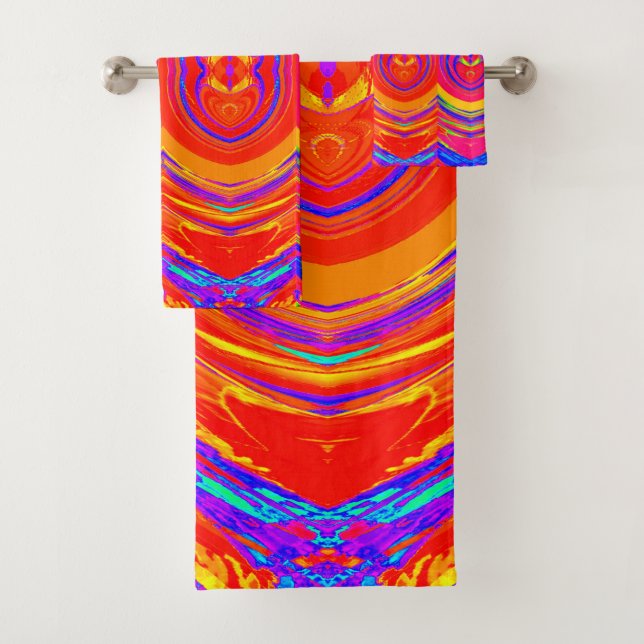 Psychedelic Colours Pattern Bath Towel Set (Insitu)