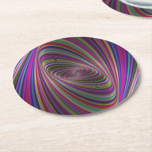 Psychedelic colours round paper coaster (Angled)
