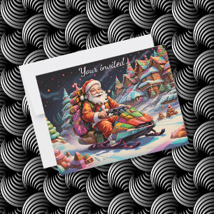 psychedelic colours santa riding snowmobile party invitation