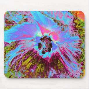 Psychedelic Cornflower Blue and Magenta Hibiscus Mouse Pad