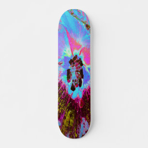 Psychedelic Cornflower Blue and Magenta Hibiscus Skateboard