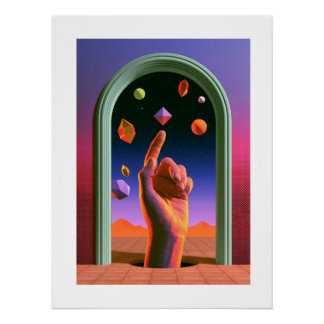 Psychedelic Cosmic Hand, Surreal Blue print