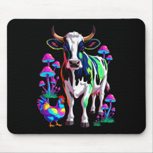 Psychedelic Cow Chicken Mushrooms Farm Animal Art Mouse Pad