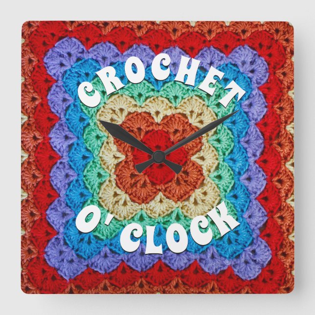 Psychedelic Crochet Square Wall Clock (Front)