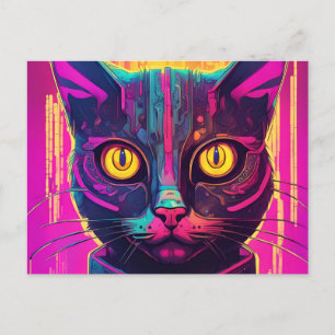 Psychedelic Cyber Cat Postcard