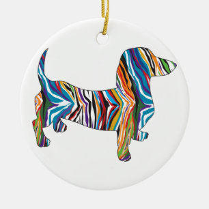 Psychedelic Dachshund Ceramic Tree Decoration