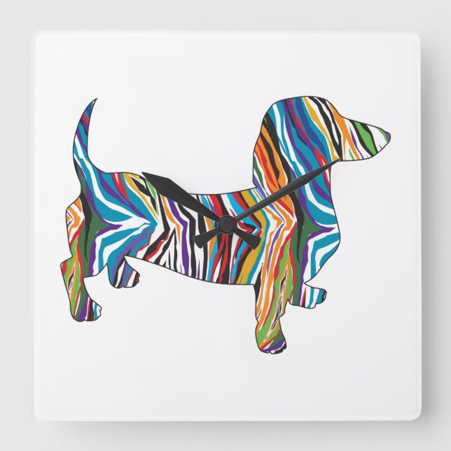 Psychedelic Dachshund Square Wall Clock (Front)
