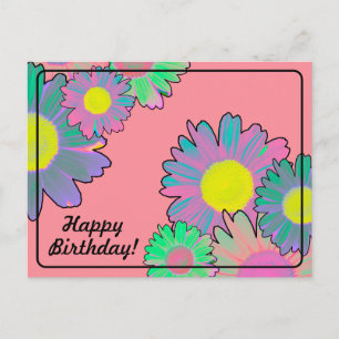 Psychedelic Daisies Happy Birthday Postcard