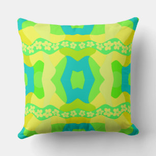 Psychedelic Daisy Chain Patchwork Lemon Lime Teal Cushion