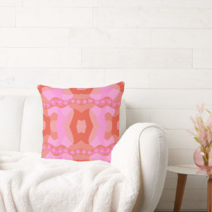 Psychedelic Daisy Chain Patchwork - Pink Orange  Cushion
