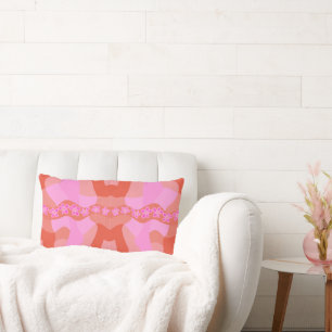 Psychedelic Daisy Chain Patchwork - Pink Orange Lumbar Cushion
