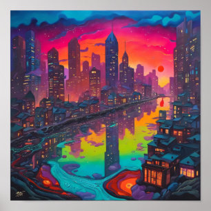 Psychedelic Darker Cityscape Poster