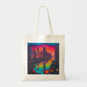 Psychedelic Darker Cityscape  Tote Bag