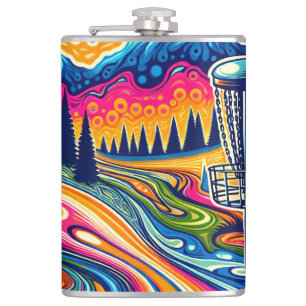 Psychedelic Disc Golf Course in the Mountains Hip Flask