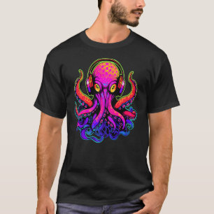 Psychedelic DJ Octopus Drum and Bass T-Shirt