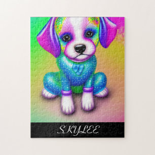 PSYCHEDELIC DOG PUZZLE WITH PERSONALIZED NAME.