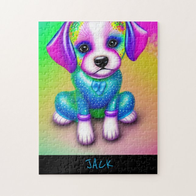 PSYCHEDELIC DOG PUZZLE WITH PERSONALIZED NAME. (Vertical)