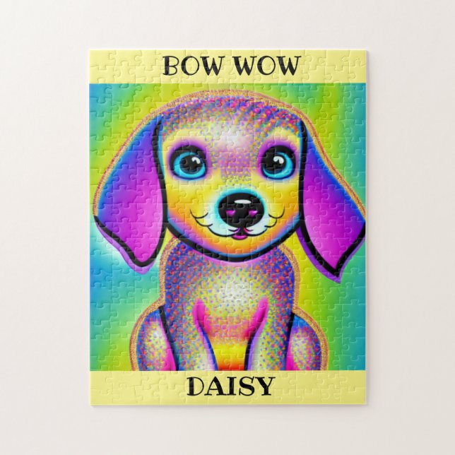 PSYCHEDELIC DOG PUZZLE WITH PERSONALIZED NAME. (Vertical)