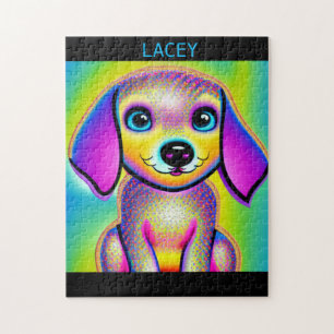 PSYCHEDELIC DOG PUZZLE WITH PERSONALIZED NAME.