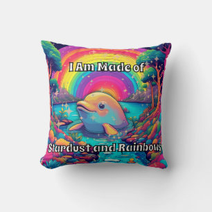 Psychedelic Dolphin I Am Made of Stardust and Rain Cushion