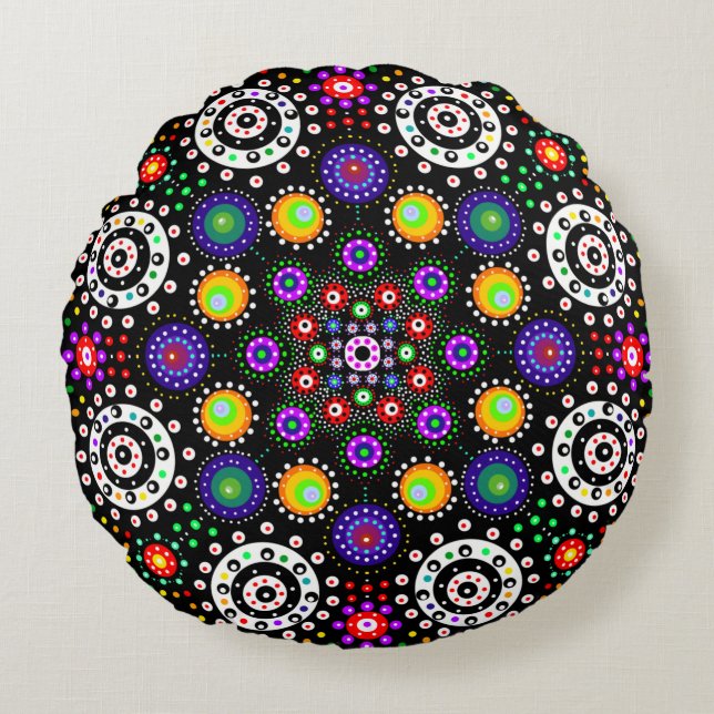 Psychedelic Dot Mandala  Round Cushion (Front)