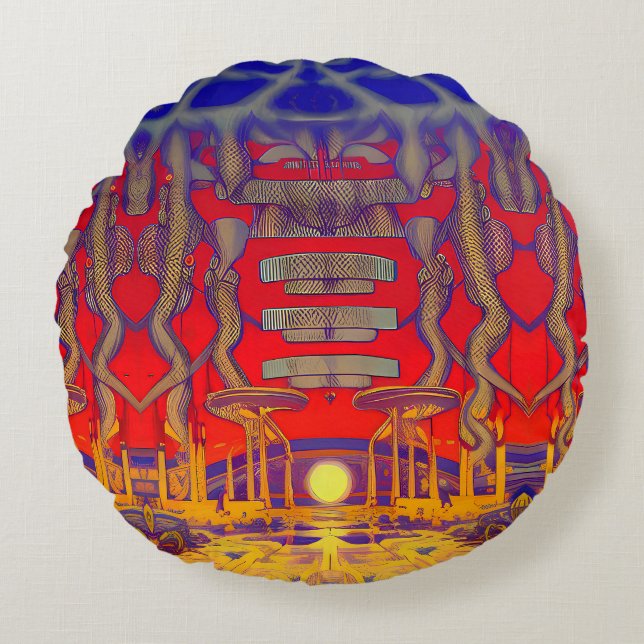 Psychedelic Dreamland Round Cushion (Front)