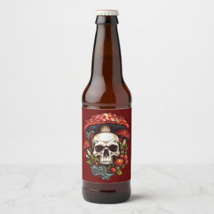 Psychedelic Dreams: Skulls in Wonderland Beer Bottle Label